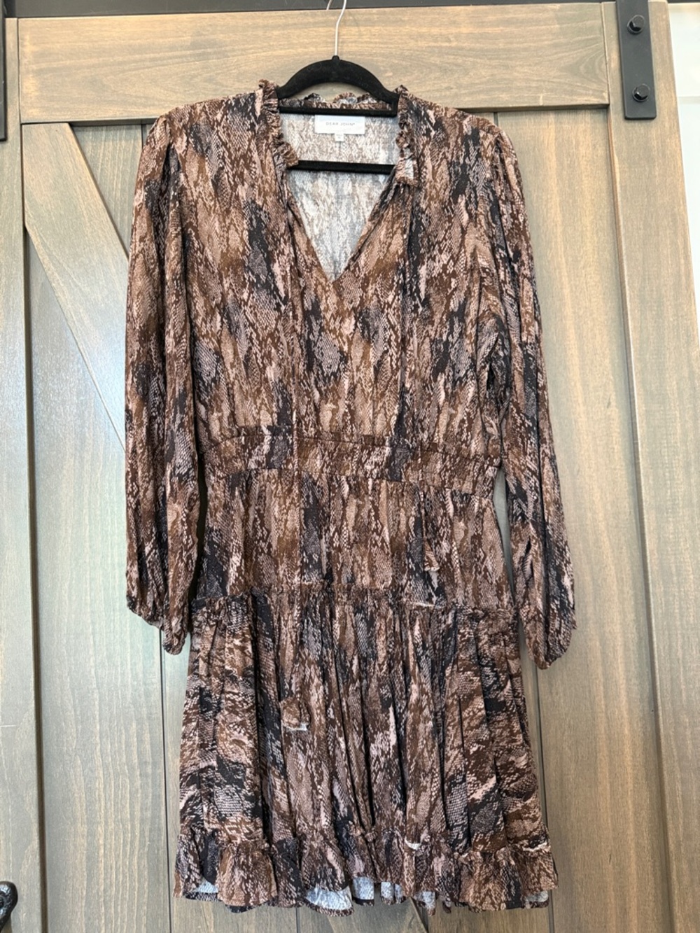 Dear John Brown & Black Snake Print V-Neck Dress